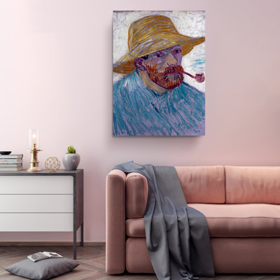 Reproduction d'un autoportrait 1888 portant un chapeau par Vincent Van Gogh - peinture sur toile tendue