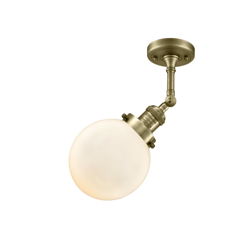 Clementina Glass Semi Flush Mount, Antique Brass, Matte White Cased, 16.25" H x 8" W x 8" D