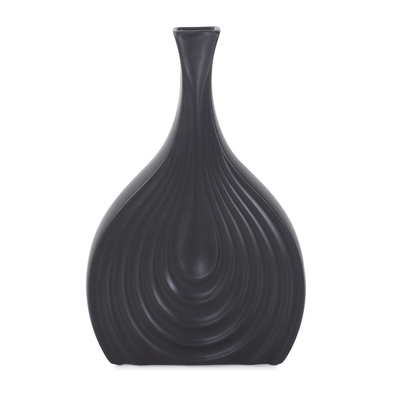 Morea Tapered Matte Black Ceramic Onion Vase, 12" H x 7.88" W x 2.5" D