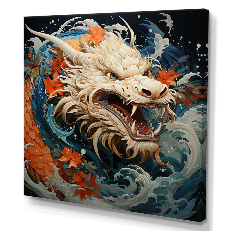 Vague de dragon japonais au large de Kanagawa I - Dragons, art mural, Toile tendue, H 16 po x l 16 po x P 1 po