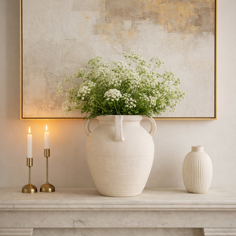 Handmade Ceramic / Porcelain Table Vase, 12" H x 10" W x 10" D, White