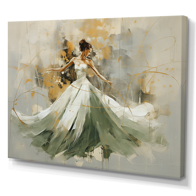 Toile abstraite, reproduction de ballet vert et or - Danse de ballet verte et dorée, Toile tendue, L 32 po x H 24 po x P 1 po