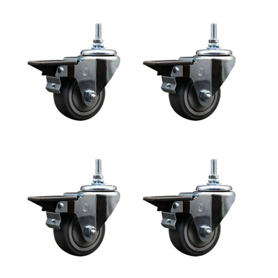 3 Inch_Thermoplastic Rubber 12MM Threaded Stem Caster Set with Brake