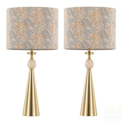 Élégantes lampes de table en métal avec abat-jour en pierre et en feuille de travertin - ensemble de 2, parfaites pour les intérieurs glamour