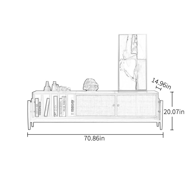 Meuble télé rétro en rotin, 70.86"