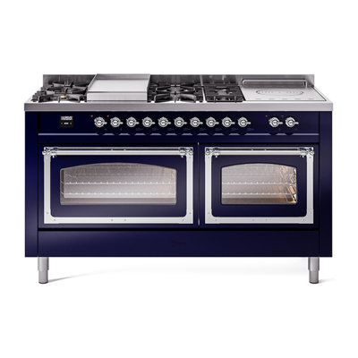 ILVE Nostalgie II Noblesse 60 in Dual Fuel Range 7 Burner, Griddle, Frenchtop