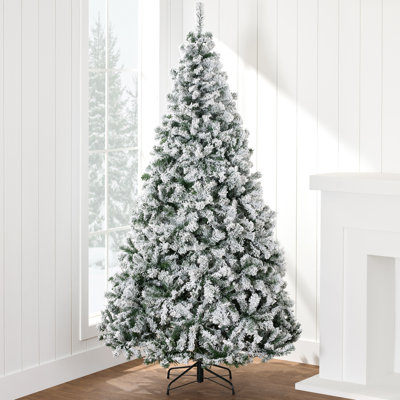 Snow Flocked Christmas Tree, Premium Holiday Pine Branches, Foldable Metal Base