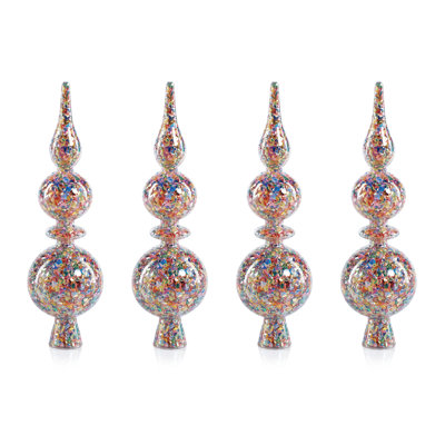 Pentagon Multicolor Sequin Glass Tree Toppers, Set of 4