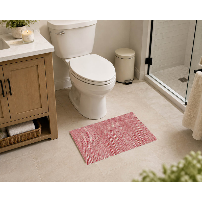 Tapis de toilette rectangulaire antidérapant à chevrons, 24" W x 17" L, Rose