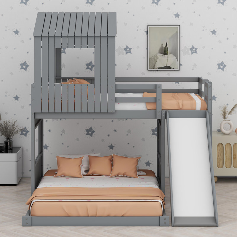 Lit superposé en bois, Gris