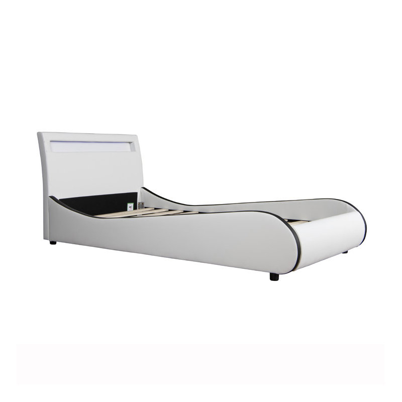 Atropus LED Faux Leather Bed Frame, Single (3'), White