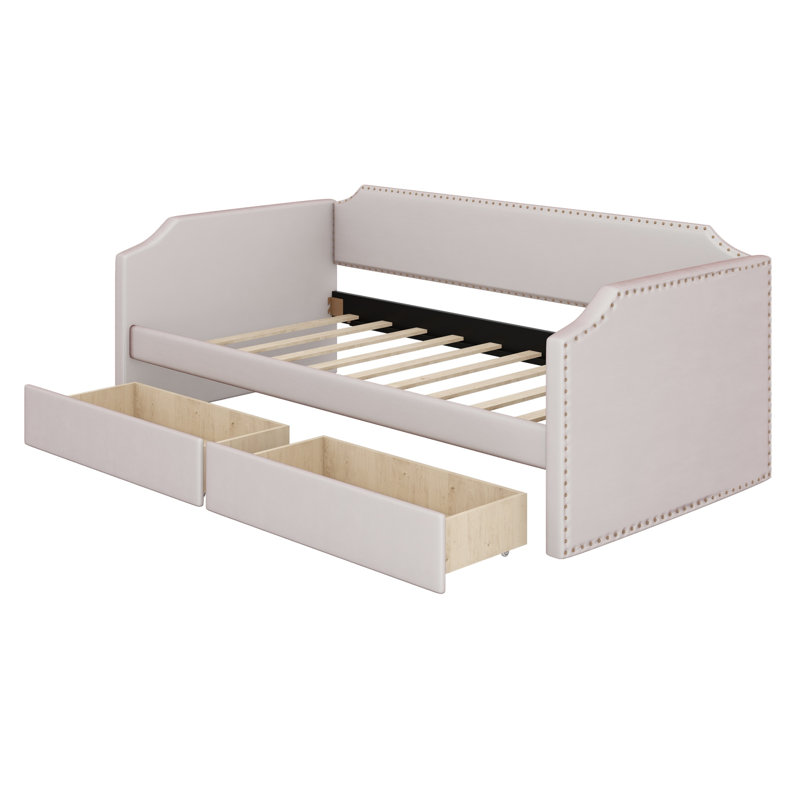 Compact Upholstered Daybed, Includes Two Spacious Drawers for Organization, Beige
