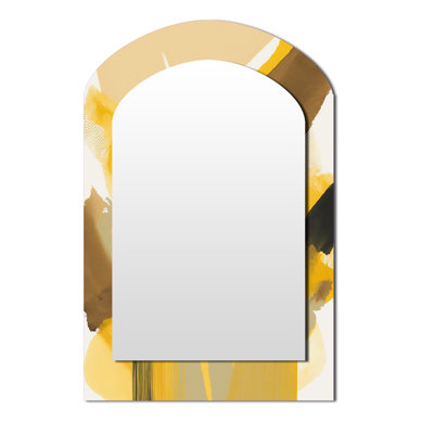 Mustard Yellow Retro I - Liquid Ink Asymmetrical Decorative Wall Mirror, Modern Arch Mirror, Printed Metal Art