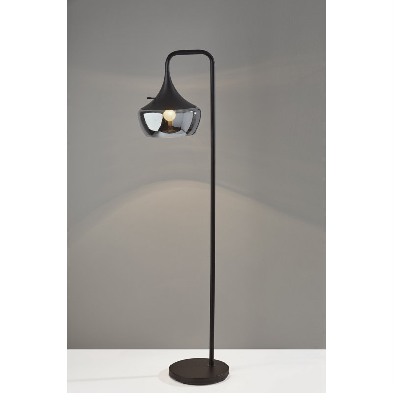 Black Metal 63.5'' Arched Floor Lamp with Smoked Mercury Glass Shade