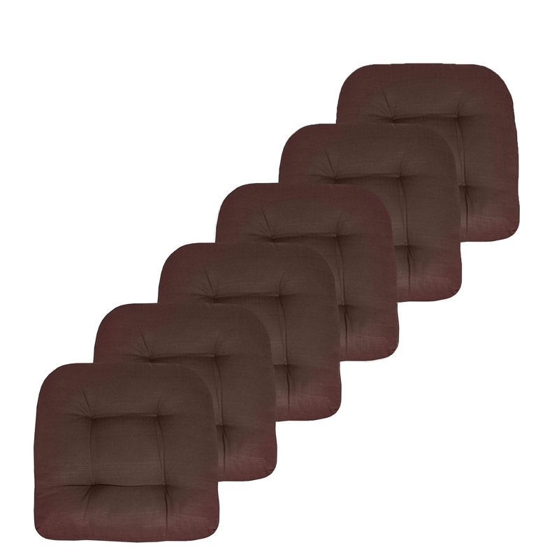 Marina Decoration Premium Thick Comfy Patio Seat Pads Fiber Fill Tufted Tie-Less Pillows 19 x 19 x 5 Inch Textured Solid Cover Indoor Outdoor Chair Cushions, 6 Count Pack Charcoal Grey Color