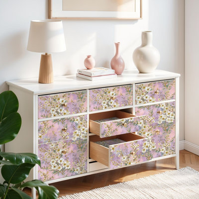 Peel and Stick Wallpaper Contact Paper Watercolor Botanical Seamless Tile Peonies Baby s Breath Self Adhesive and Removable 24in x 118in(60x300cm)
