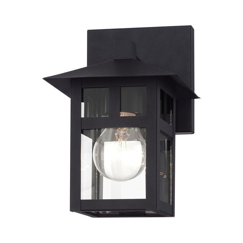 1 Light Small Outdoor Wall Lantern With Clear Glass, Textured Black