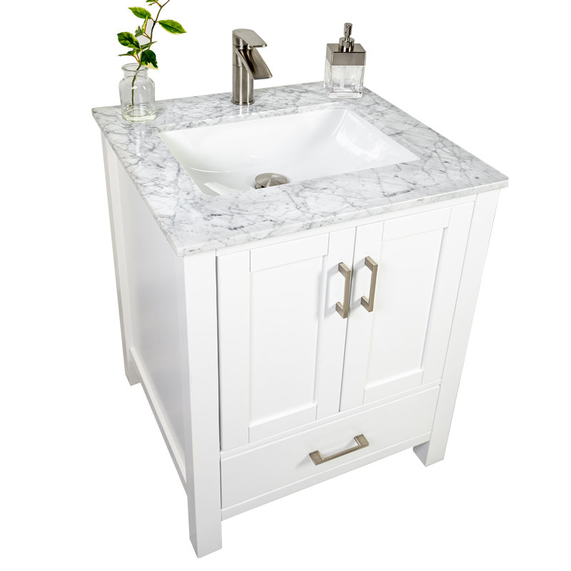 Marlene 24'' Single Bathroom Vanity with Marble Top, Matte Blue