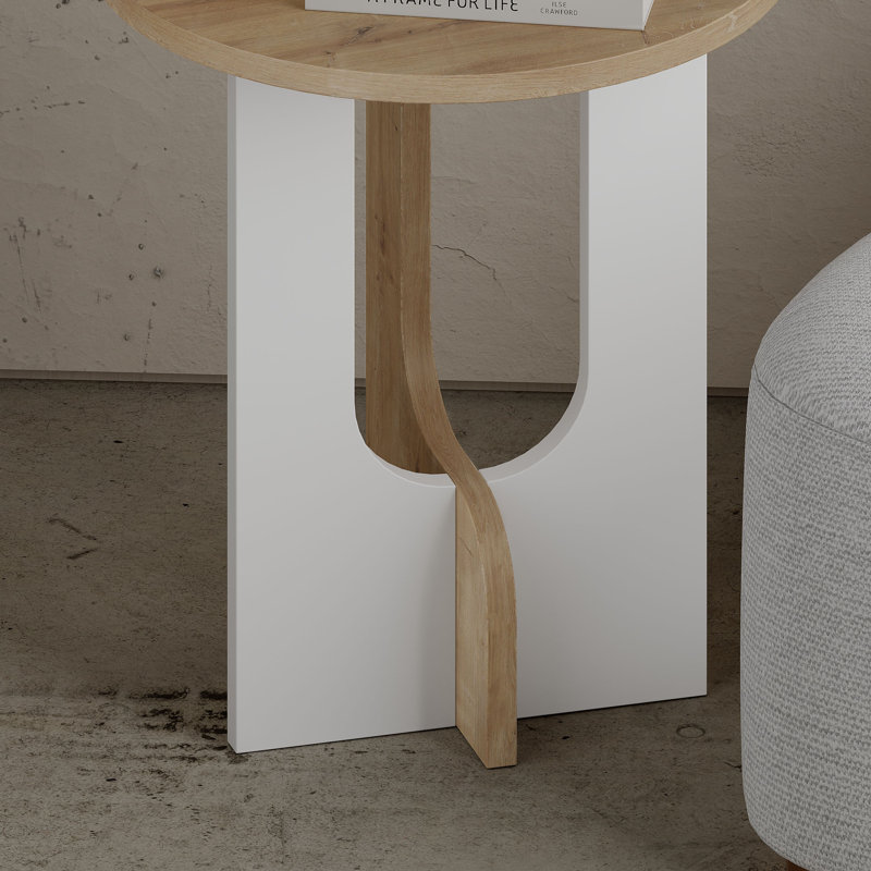 Ajax Modern Minimalist Round Side Table 40 x 40 x 47 cm, Oak/White, Oak