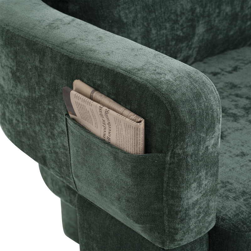 Chaise d'appoint moderne en chenille à 3 pieds avec accoudoirs ergonomiques, Vert foncé