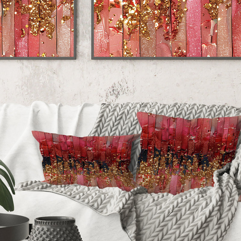 Coussin décoratif moderne rose et or scintillant I, H 16 po x l 16 po