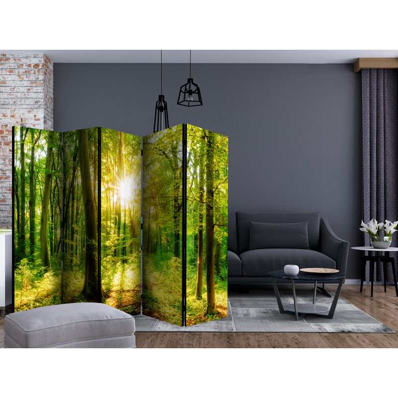 Hafzah 225cm W x 172cm H 5 - Panel Solid Wood Folding Room Divider