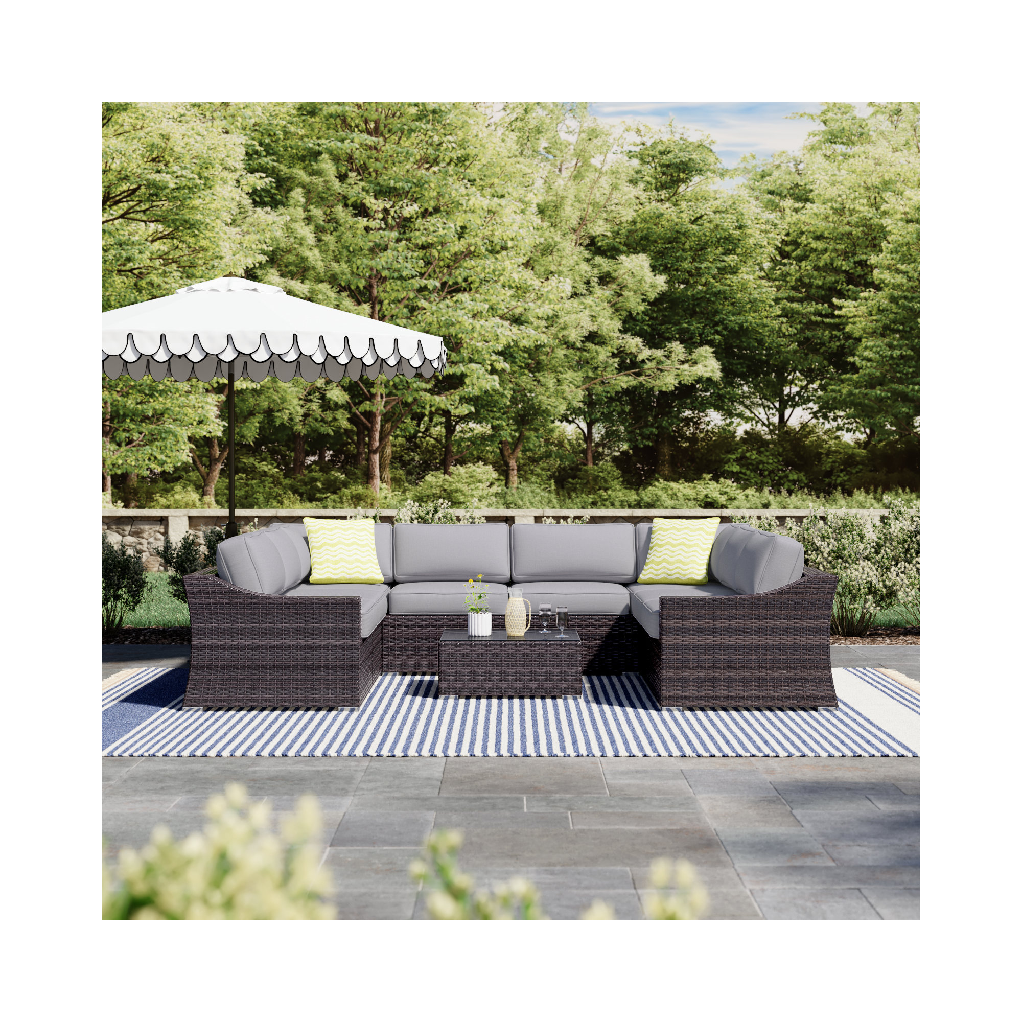 Saffi Wicker Fully Assembled 6 - Person Seating Group with Cushions, Olefin Gray, Brown