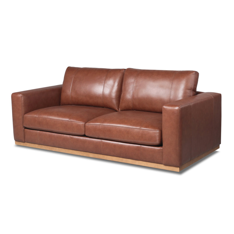84'' Upholstered Sofa, Sidekick Cobble Stone Genuine Leather