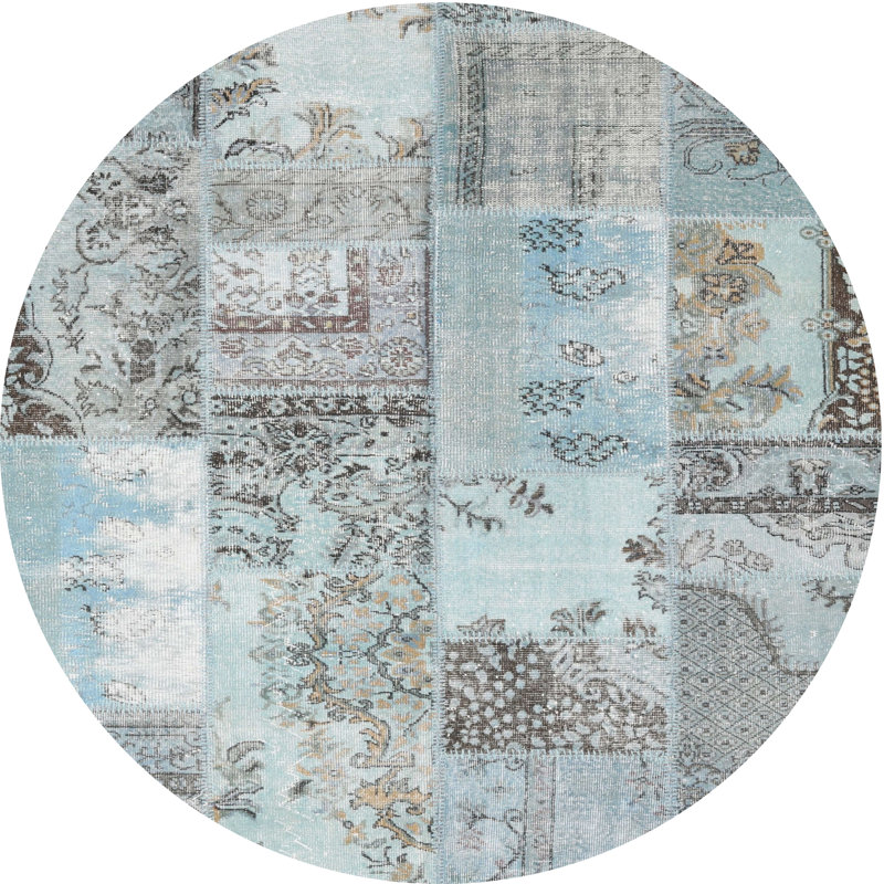Bleu/brun Tapis décoratif, Rond 7 pi