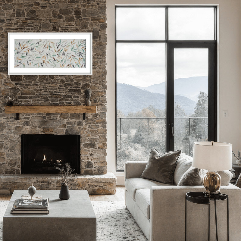Nature Inspired "Kaleidoscope Fall" Canvas Wall Art By , 8" H x 16" W, Framed Matted Print, White