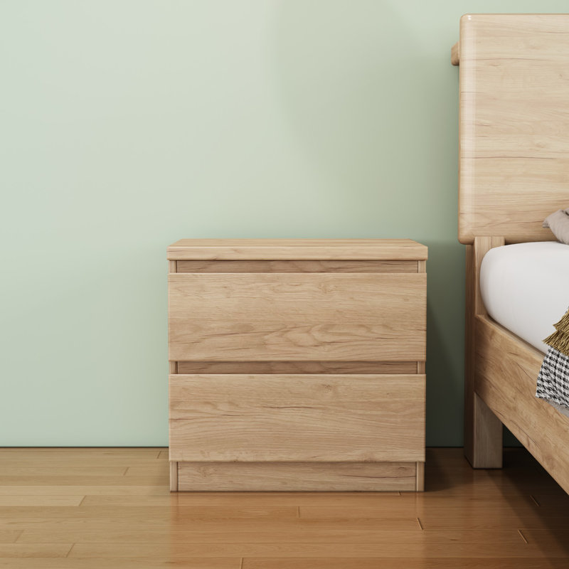 Wooden Nightstand with 2 Drawers, Natural