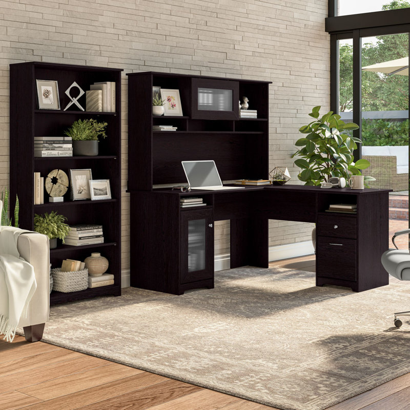 Shelonda 3 Piece Computer Desk Office Set, Espresso Oak