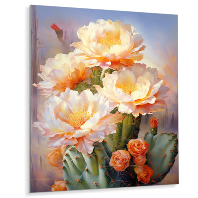 Cactus rose vert, impression romantique IV - impression florale et botanique en métal