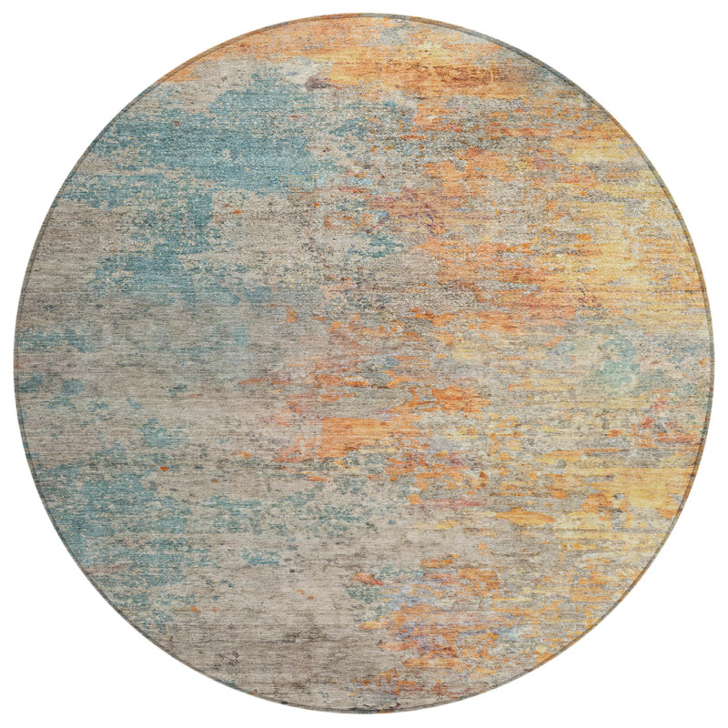 Tapis intérieur / extérieur bleu sarcelle lavable Safina , 8 pi x 8 pi