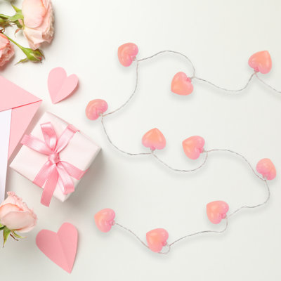 Guirlande de 10 lumières à DEL cœur rose 10 fils 4,5 pi