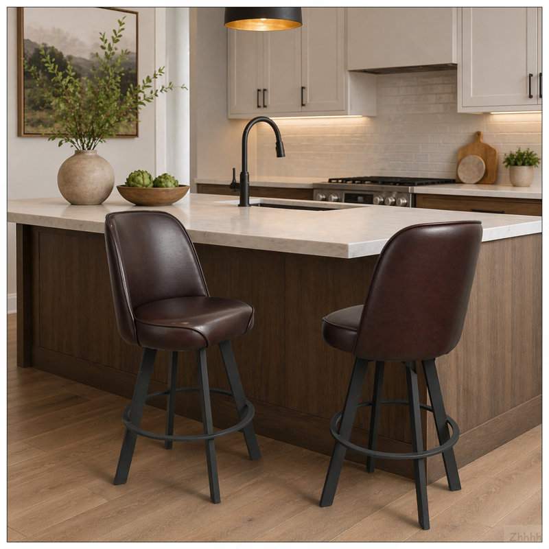 Ensemble de 2 tabourets de bar pivotants rembourrés de qualité commerciale et très confortables avec structure en métal. Convient aux sièges de comptoir de restaurant, de café et de cuisine. Assemblage requis