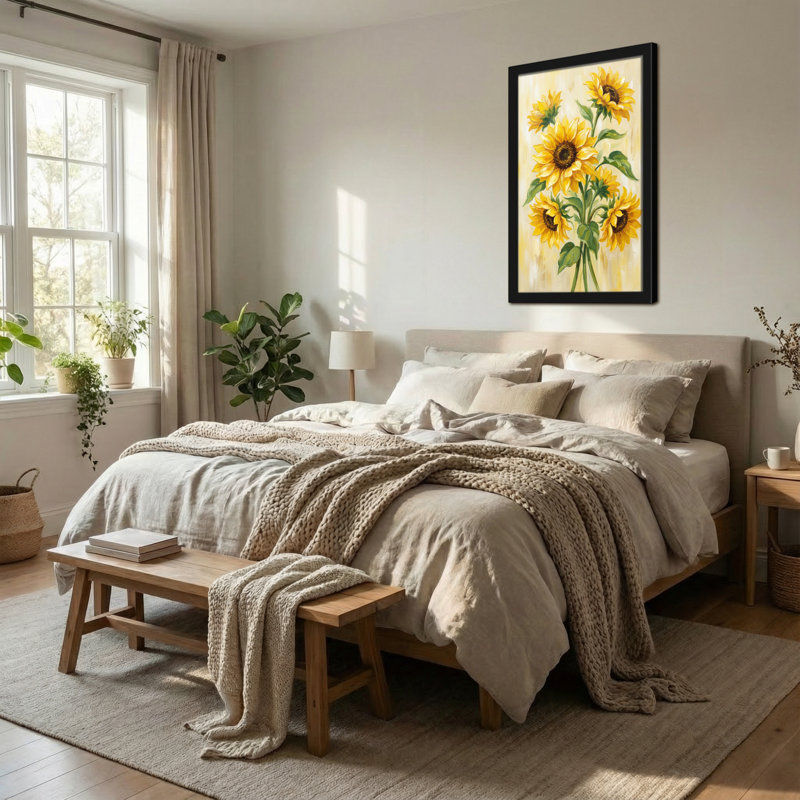 Plantes et fleurs tournesol bouquet d'art sur toile, H 30 po x l 20 po