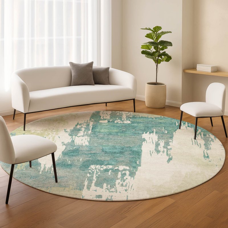 Tapis abstrait lavable à la machine intérieur / extérieur ACN2347, Rond 8 pi