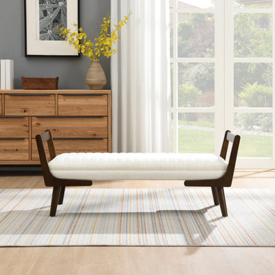 Repose-pieds moderne de 52 pouces de style Mid-Century avec mousse haute densité, banc en tissu d'ameublement en chenille beige de 52 po x 20,5 po, revêtement en tissu d'ameublement doux pour la chambre et le vestibule