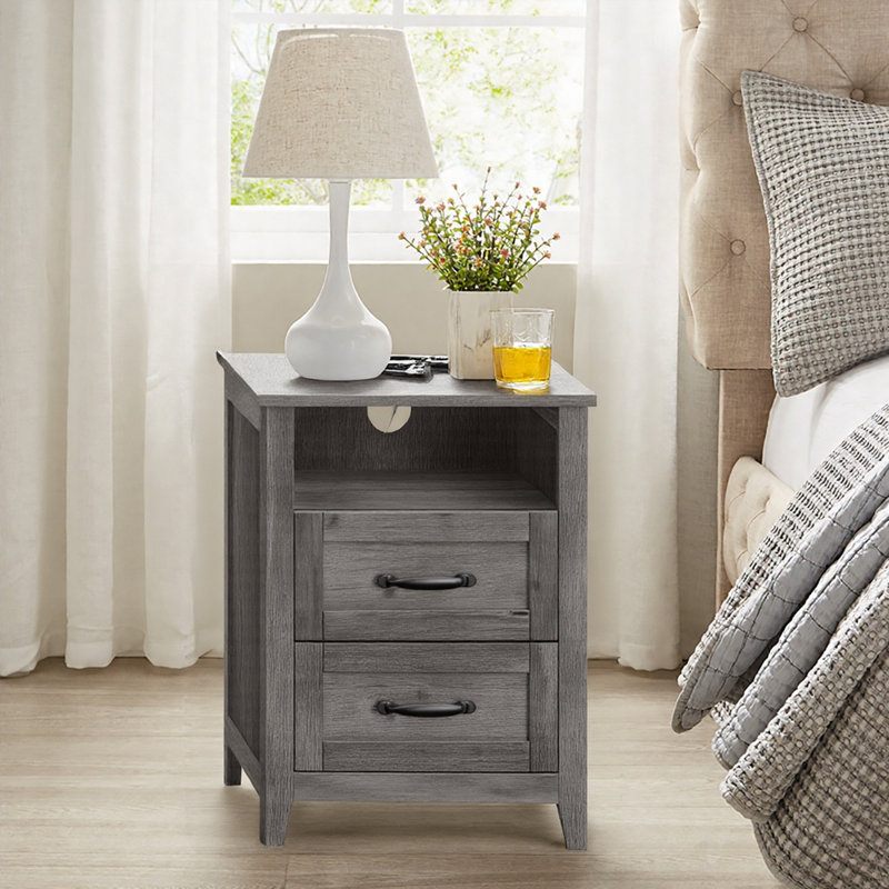 Allenside 18" W Nightstand With Charging Station, Misty Gray, Individual