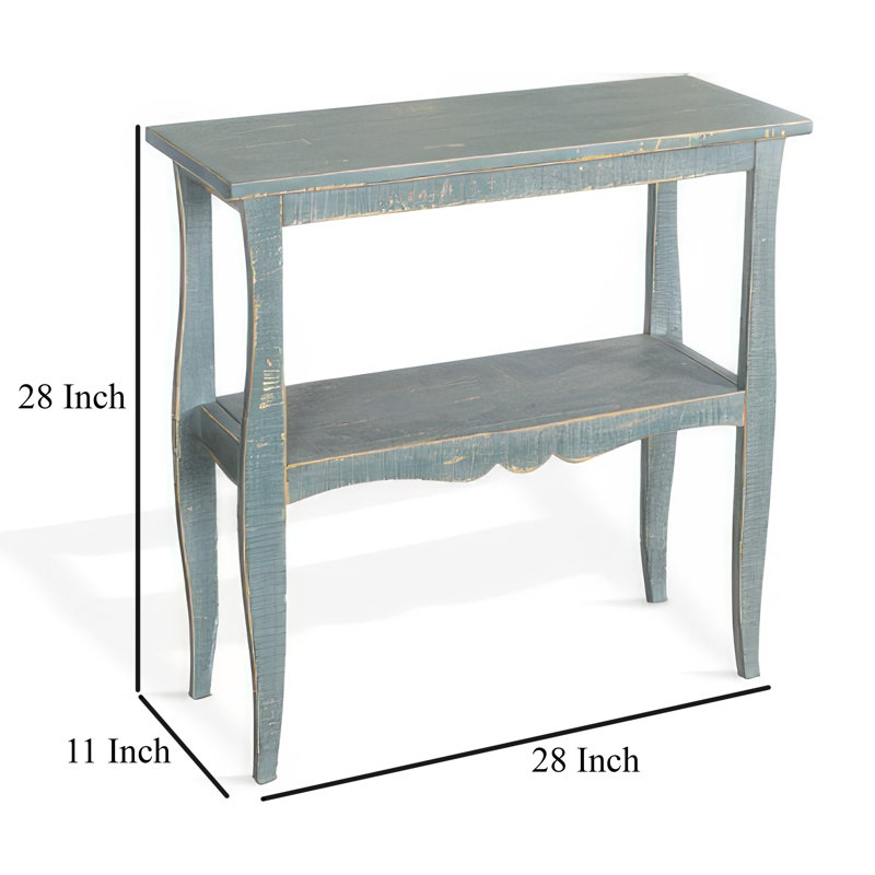 Distressed Seagrass Green Mahogany Scalloped Trim End Table