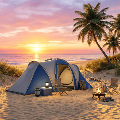 Tente de camping multi-pièces pour 8 à 12 personnes, bleu marine et gris clair