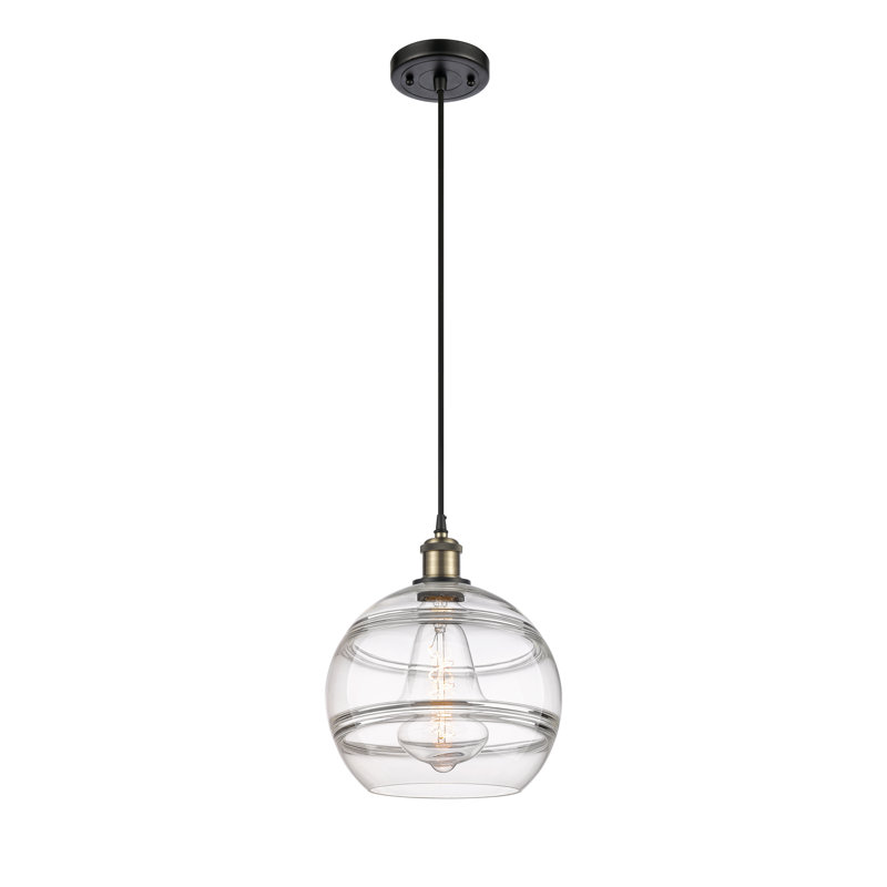 Luminaire suspendu 1 lumière Ballston Natick, H 11,63 po x l 10 po x P 10 po, Transparent, Laiton antique noir
