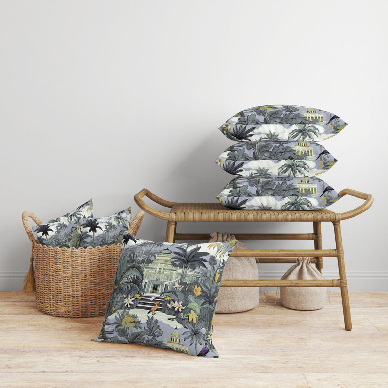 Green and Gray Botanical Broadcloth Square Throw Pillow