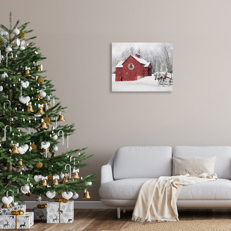 Toile enneigée rouge avec toile de neige par Lori Deiter, H 24 po x l 24 po
