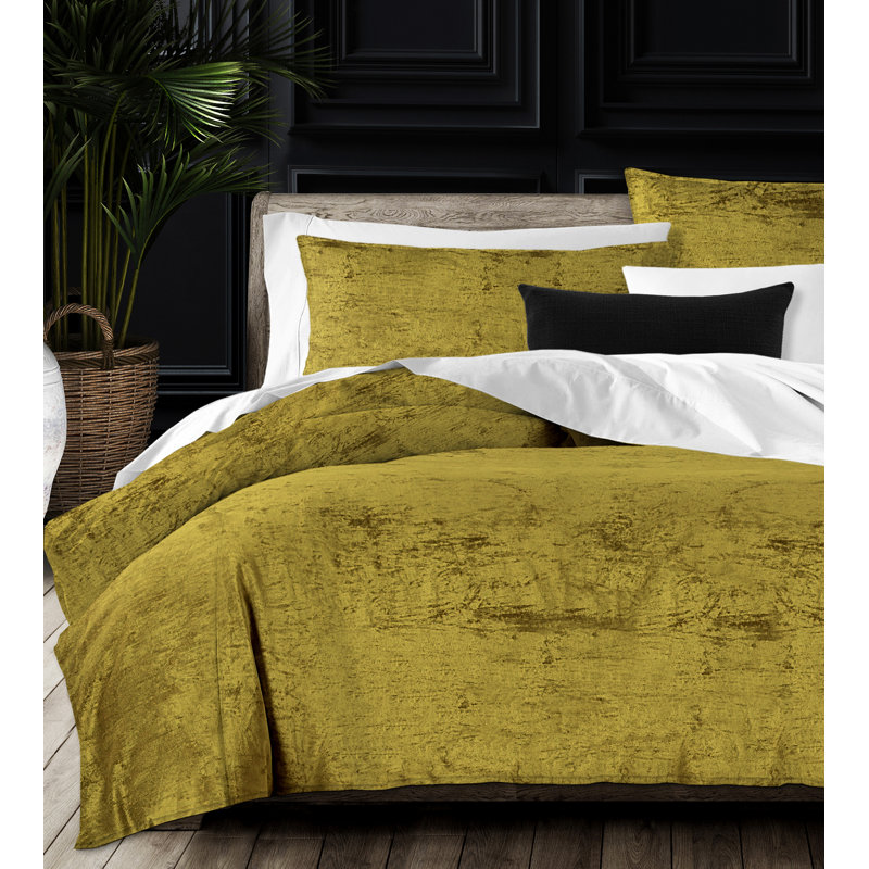 Ensemble d'édredon en velours Glamour, Édredon pour très grand lit super + 2 taies déc, Soufre