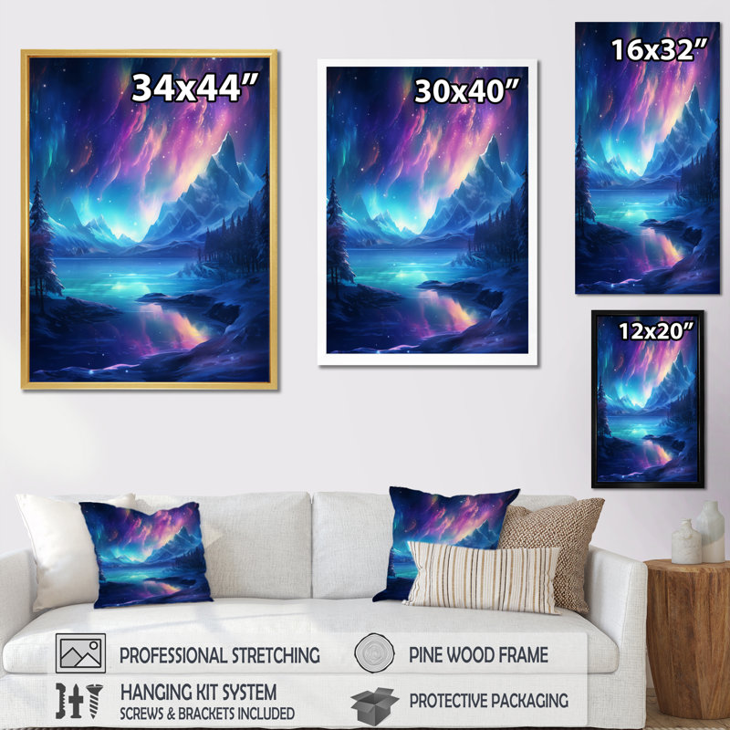 Northern Lights IV sur toile, Cadre naturel flottant, H 32 po x l 16 po x P 1 po