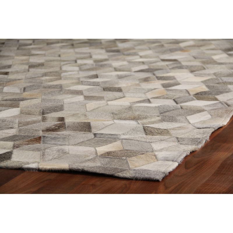 Natural Hide Cowhide Geometric Area Rug in Silver, Rectangle 9'6" x 13'6"