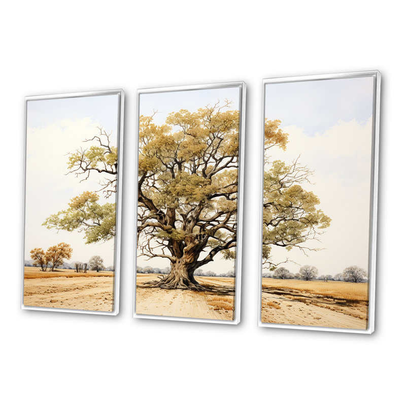 Ensemble de salon Tree Oaks Simplicity I - Tree Oak Wall Art, Cadre flottant blanc, H 32 po x l 48 po x P 1 po