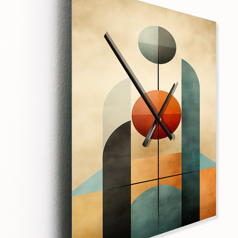 Horloge murale rétro géométrique circulaire orange et bleue III, H 28 po x l 12 po x P 1 po